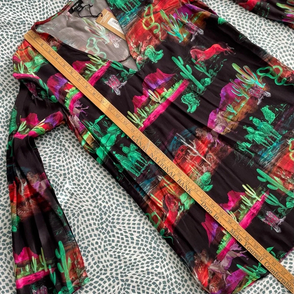 Nasty Gal Black Desert Print V-Neck Rodeo Plunge Minidress Sz 6 New With Tags - Picture 10 of 15